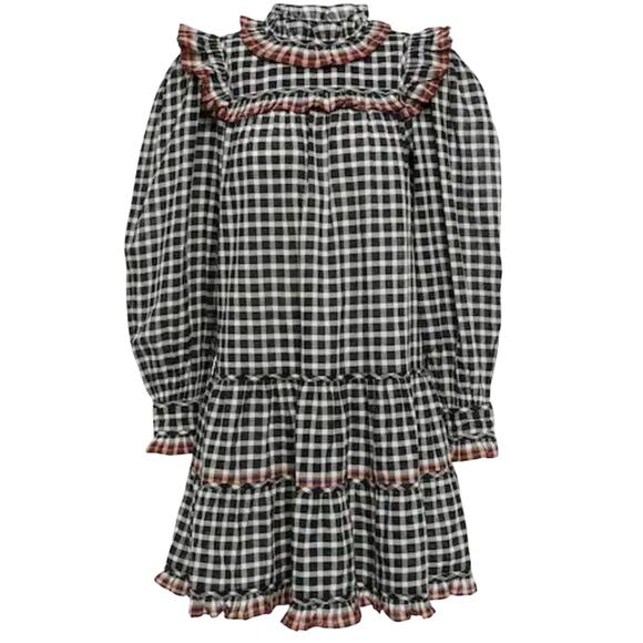 Ulla Johnson Elm Dress Checkered Plaid High Neck Twee 4 Mini Eclipse Long Sleeve - Picture 4 of 13